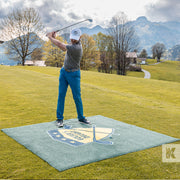 Jet-Print Outdoor - Golfer about to Tee-off from a printed golfing mat on a golf course