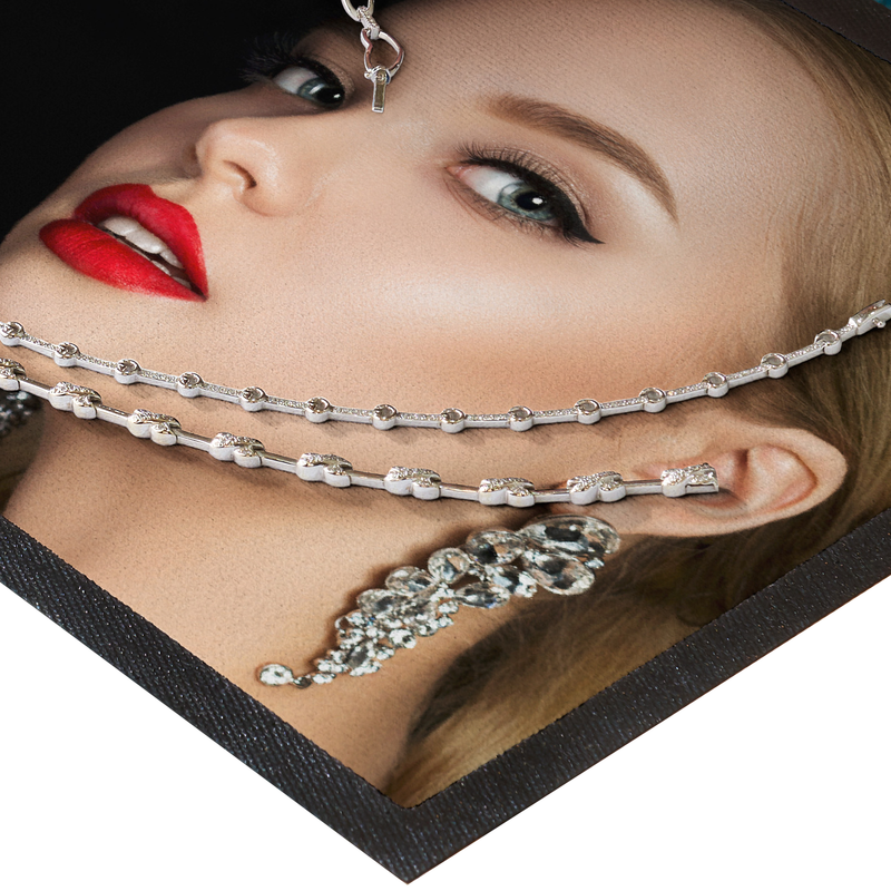 Counter Mat - Close up of the high resolution detail with an attractive female face and diamond jewellery