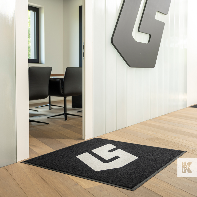 Jet-Print Mat - Branded logo mat positioned in an office corridor