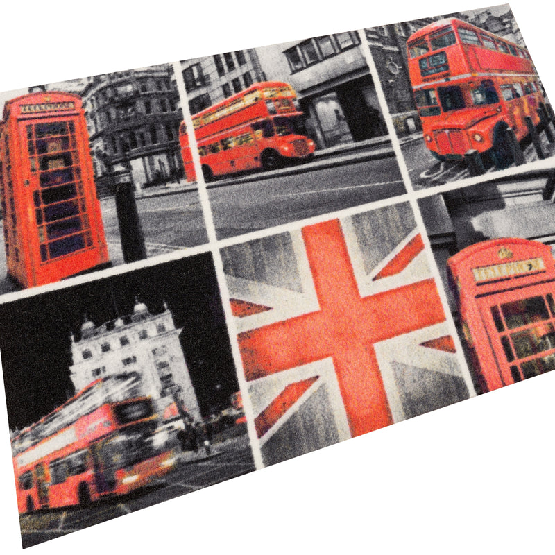 Jet-Print Event - England themed door mat, featuring the union flag, post box and London bus