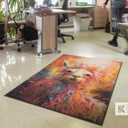 Jet-Print Light - A colourful Alpaca design on a printed mat, taking pride of place in a modern office setting