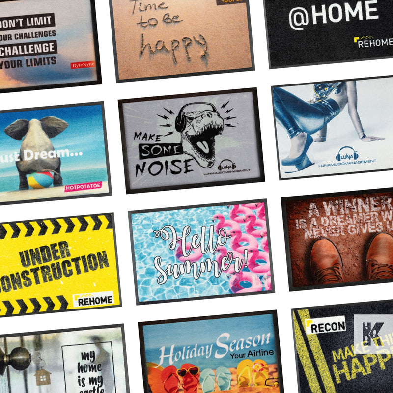 Jet-Print Patio - Collated images of advertising mat examples to inspire customers