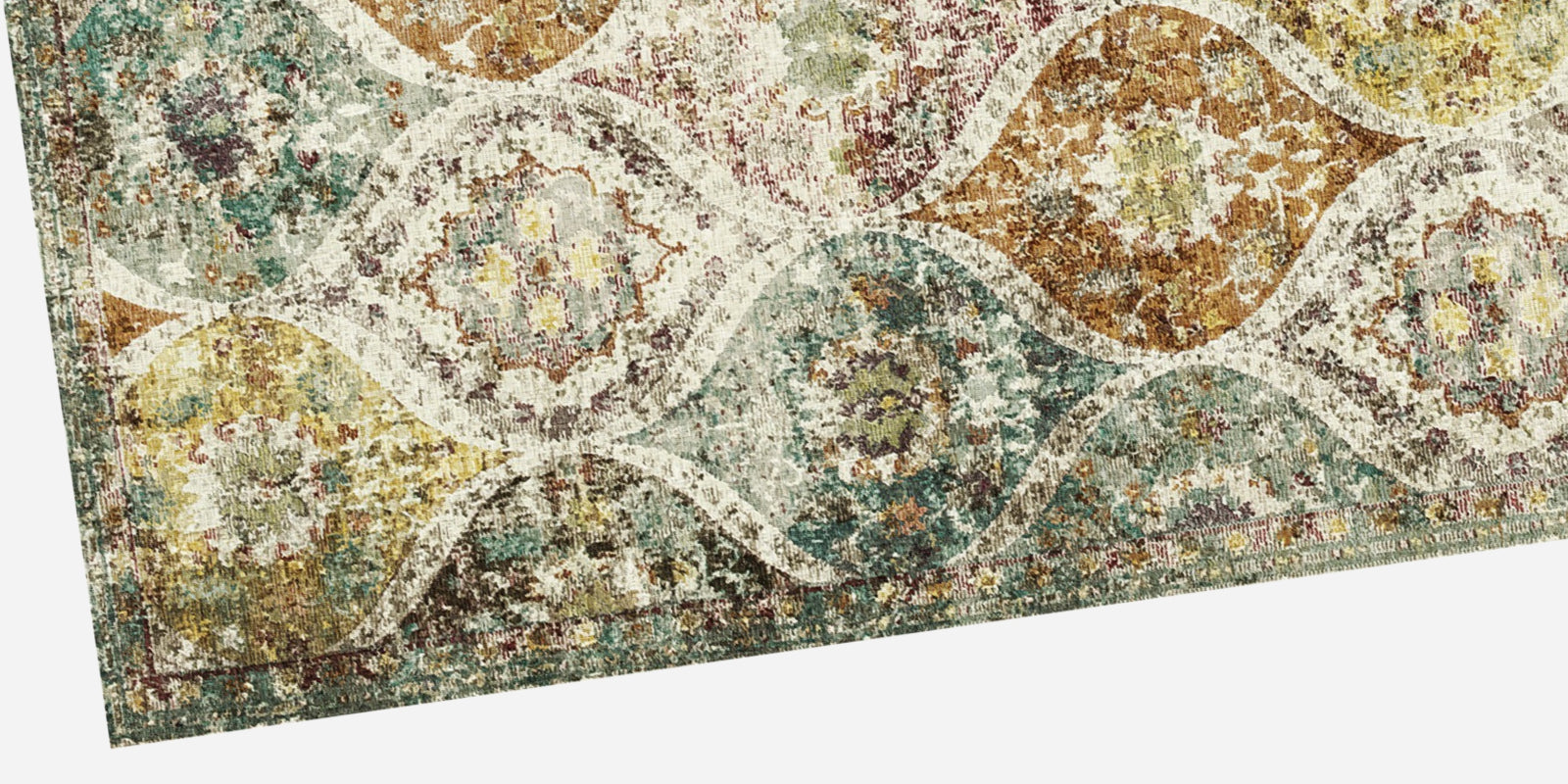 Multicolored patterned rug on a white background