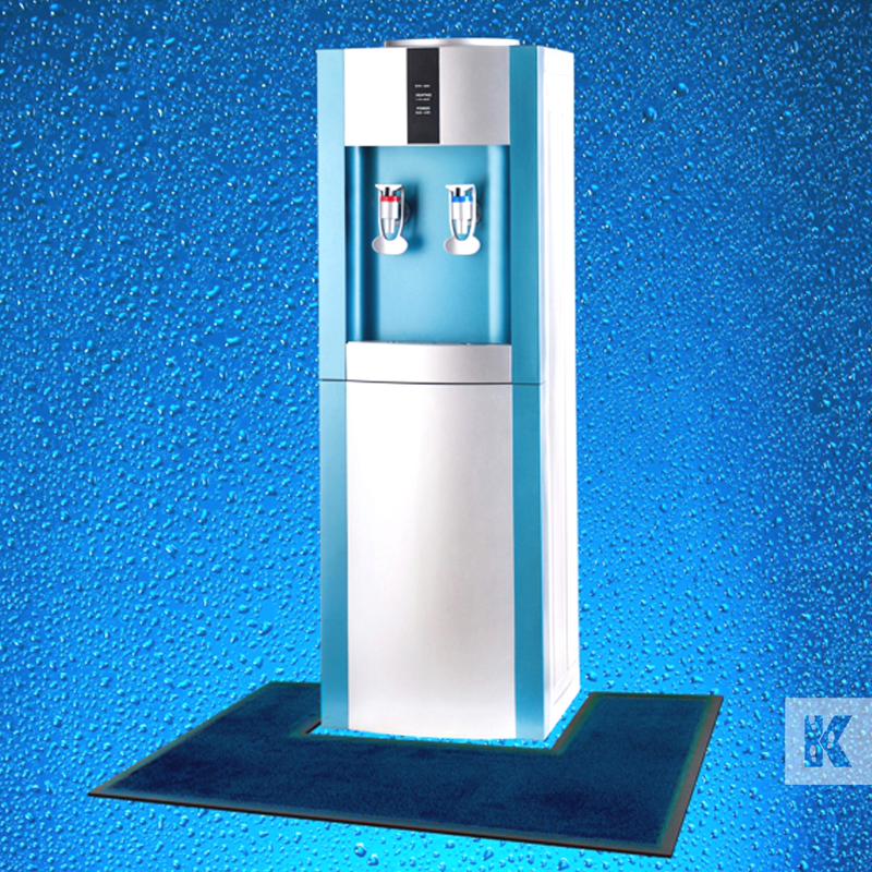 Kleen-Cooler Mat - Water dispenser with a blue mat in front of it